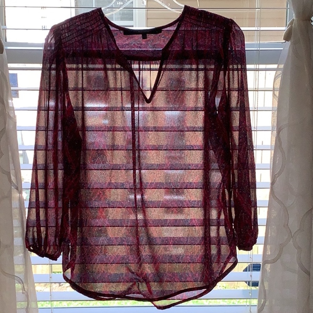 Fun2fun Sheer, Berry Colored, Split Neck Blouse S… - image 1
